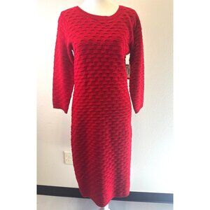 NWT Allison Brittney Midi Red Cable Knit Sweater Dress Qtr Sleeves Cocktail/Part